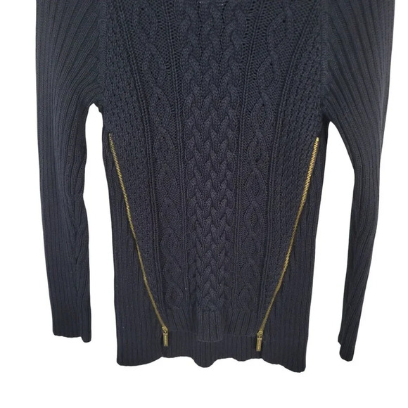 MICHEAL Michael Kors Sweater Womens M Medium Black Cable Knit Gold Zipper Detail - Picture 2 of 4